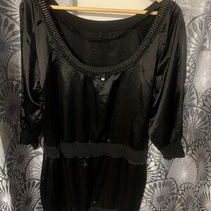 Apple Bottoms Elegant Black Blouse with Embellished Neckline